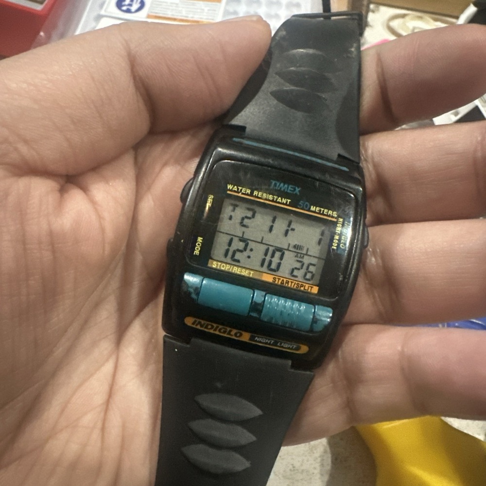 Works Vintage Timex Marathon Digital Indiglo Watch 50M Night Light Alarm Working